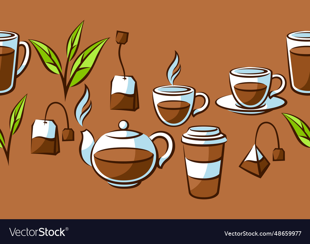 Pattern with black tea items background vector image Pattern with black tea items background