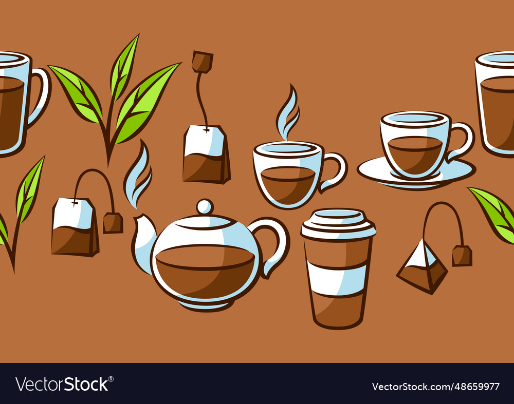 Pattern with black tea items background