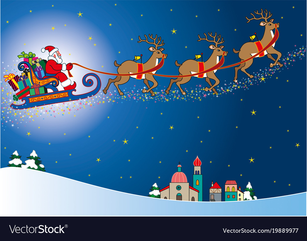 santa claus aboard his sleigh full of gift packs vector image