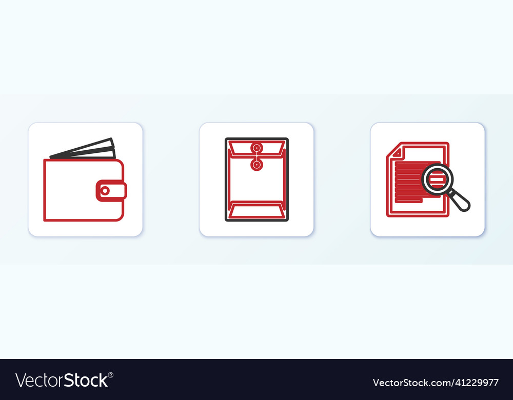 Set line document with search wallet and envelope vector image Set line document with search wallet and envelope