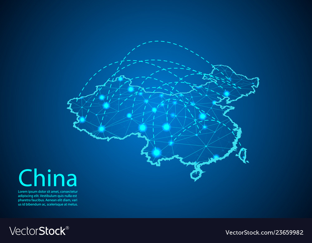 China map with nodes linked by lines concept