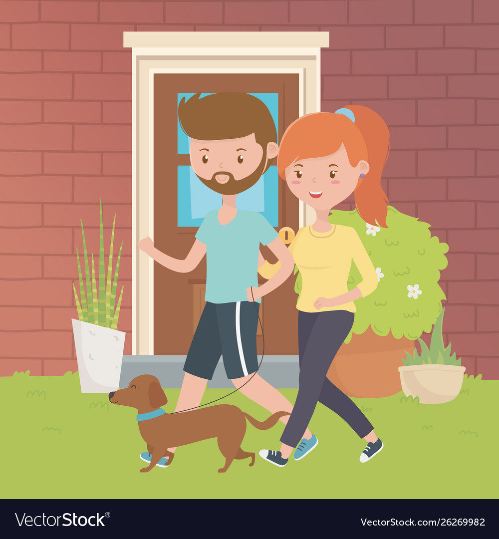 Couple boy and girl with dog design