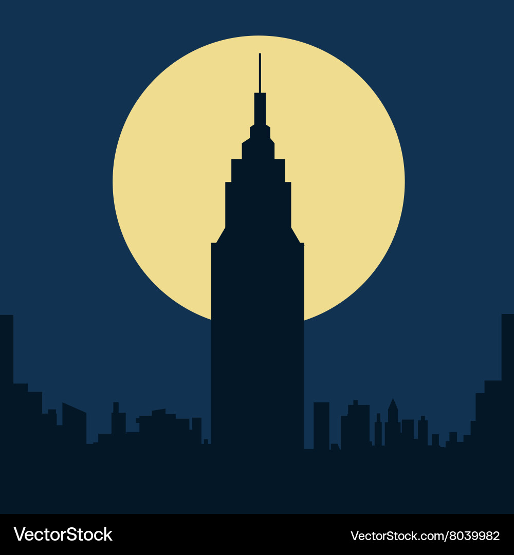 Dark Gloomy Night City Flat Silhouette Royalty Free Vector
