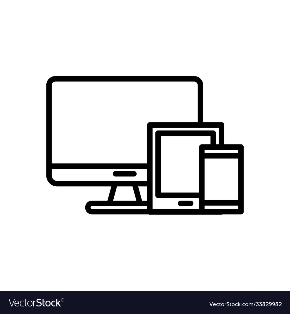 Desktop computer monitor and digital devices line vector image Desktop computer monitor and digital devices line