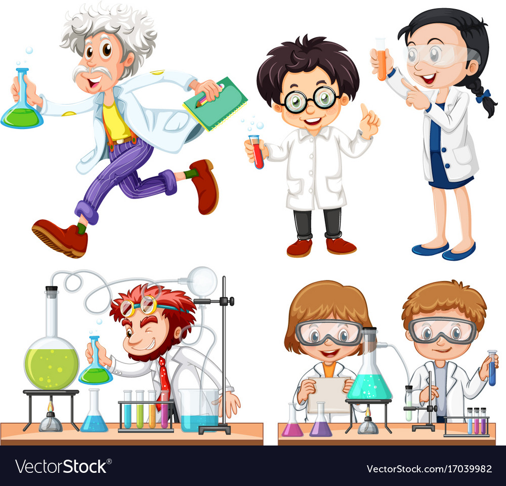 Many scientists doing experiment Royalty Free Vector Image