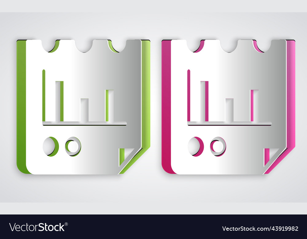 Paper cut document with graph chart icon isolated