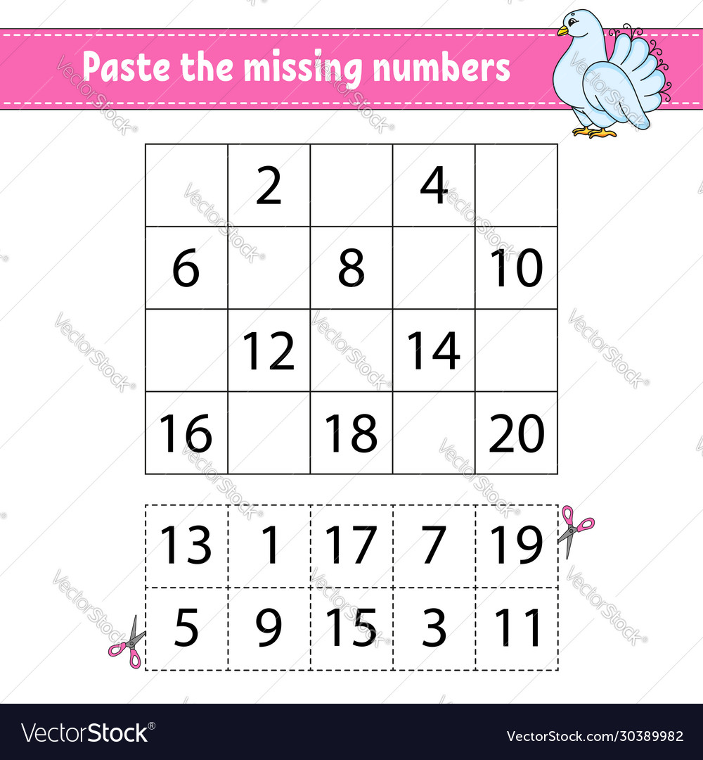 Paste missing numbers 1-20 game for children