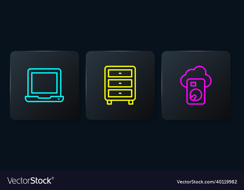 Set line laptop cloud database and archive papers