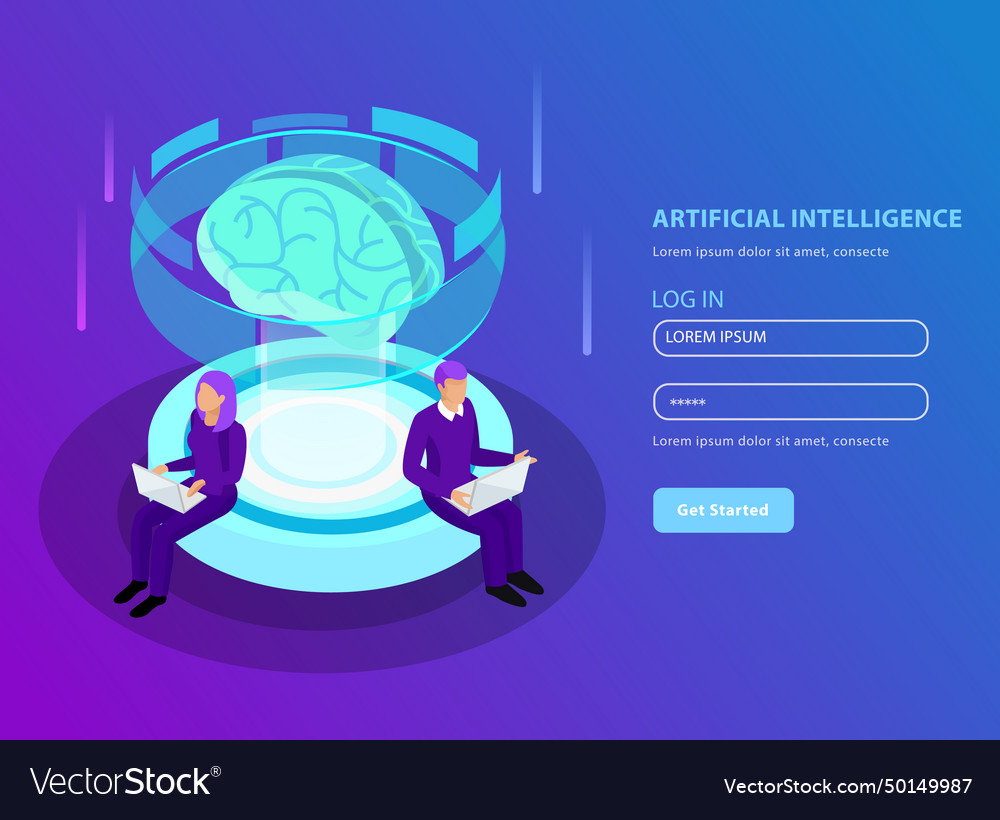 Artificial intelligence isometric background vector image Artificial intelligence isometric background