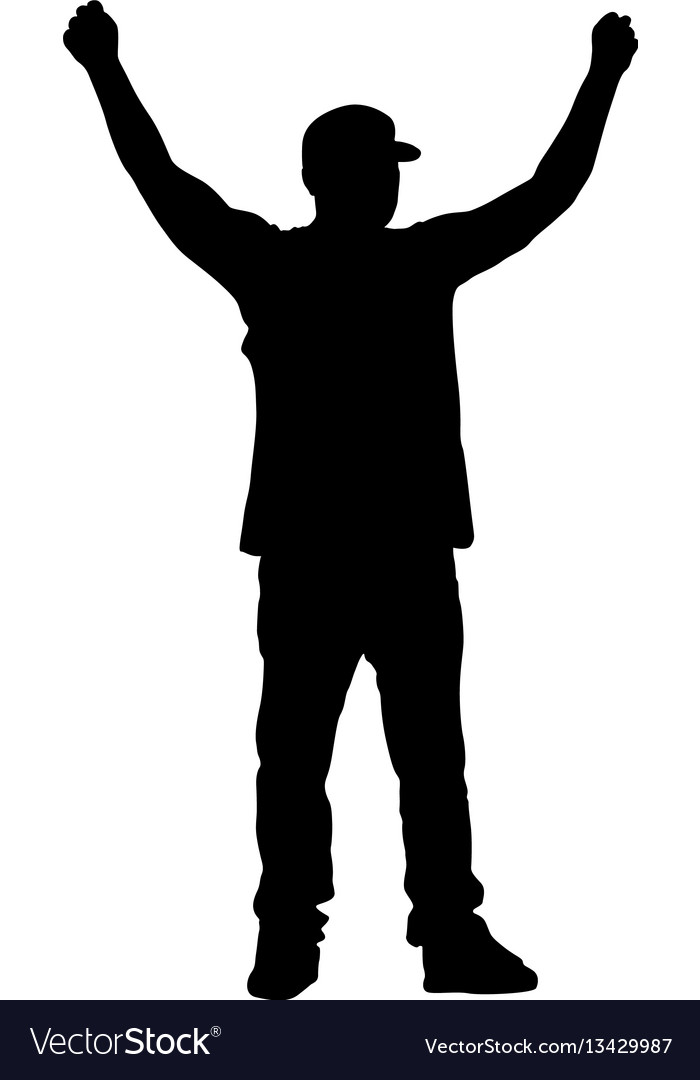 Black silhouettes man with arm raised Royalty Free Vector