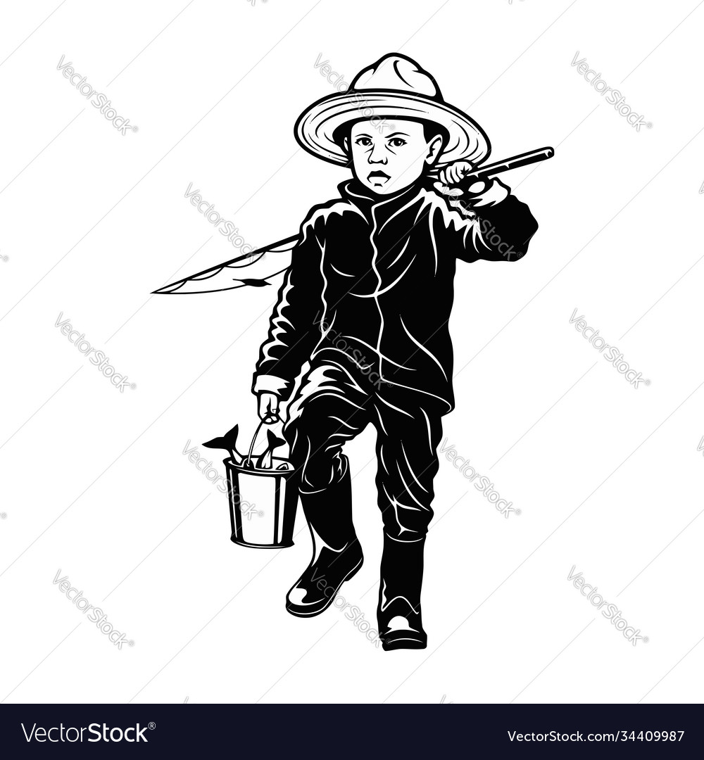 Boy fishing - template for fishing design isolated