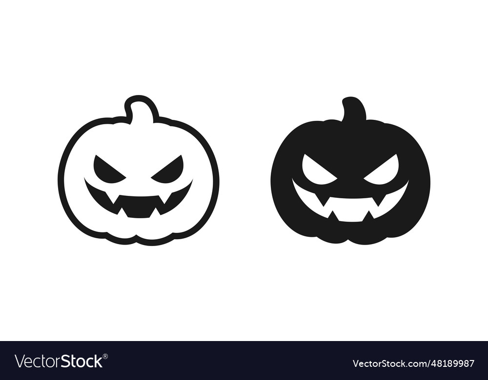 Cute simple jack o lantern outline and silhouette vector image