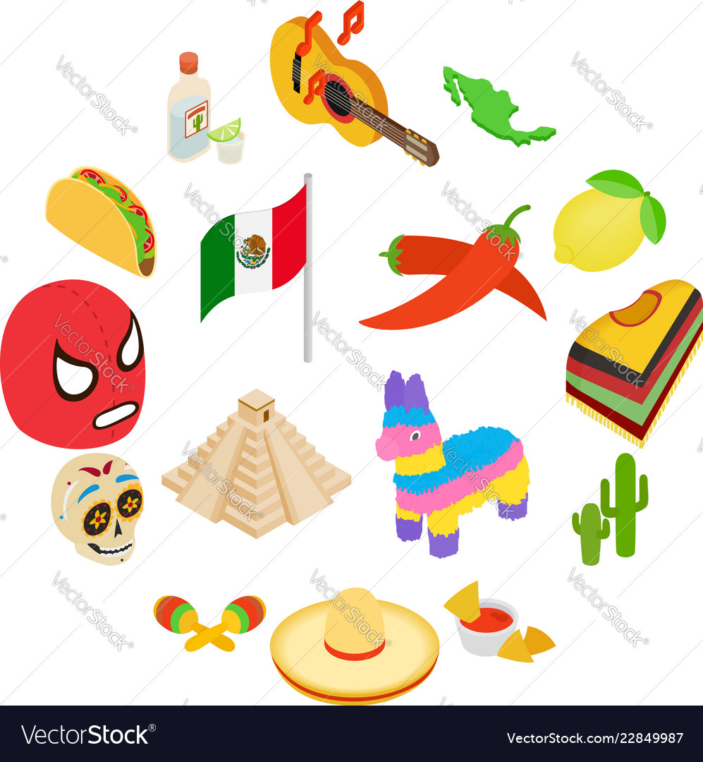 Mexico isometric 3d icons Royalty Free Vector Image