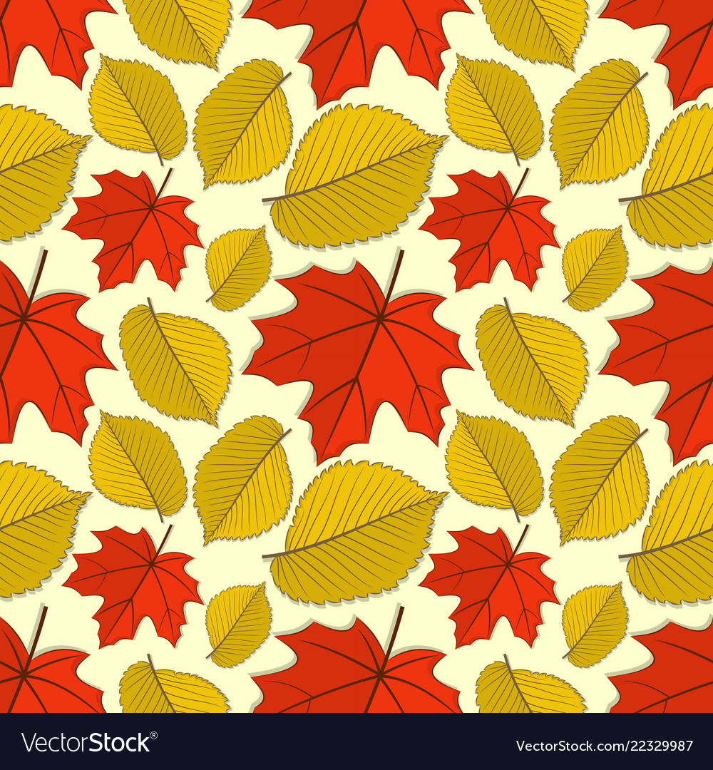 Seamless pattern with maple and elm autumn leaves