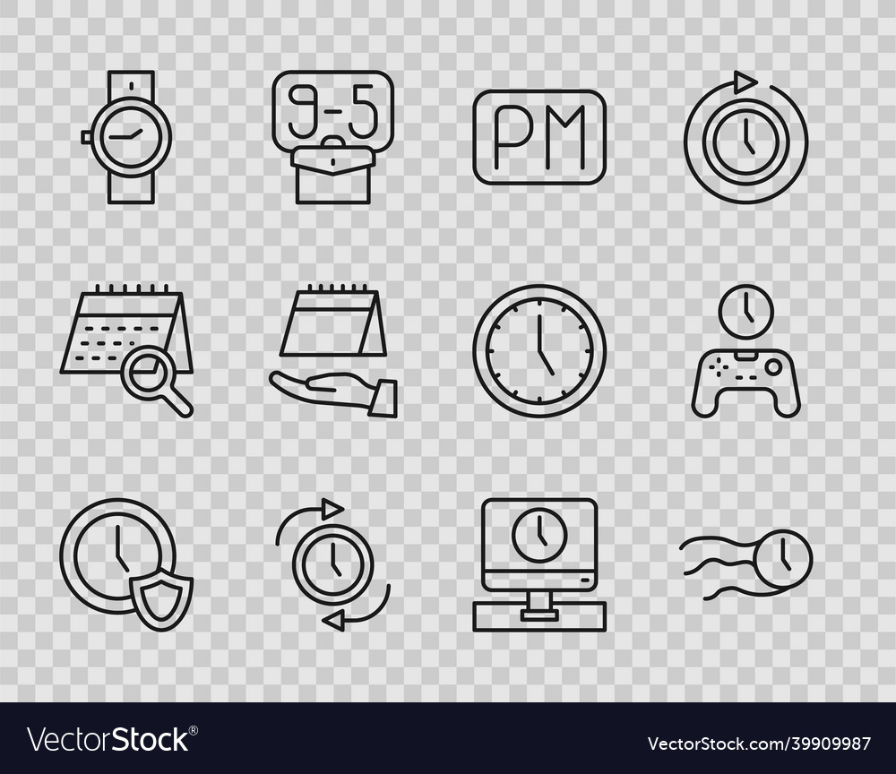 Set line clock with shield time flies vector image Set line clock with shield time flies