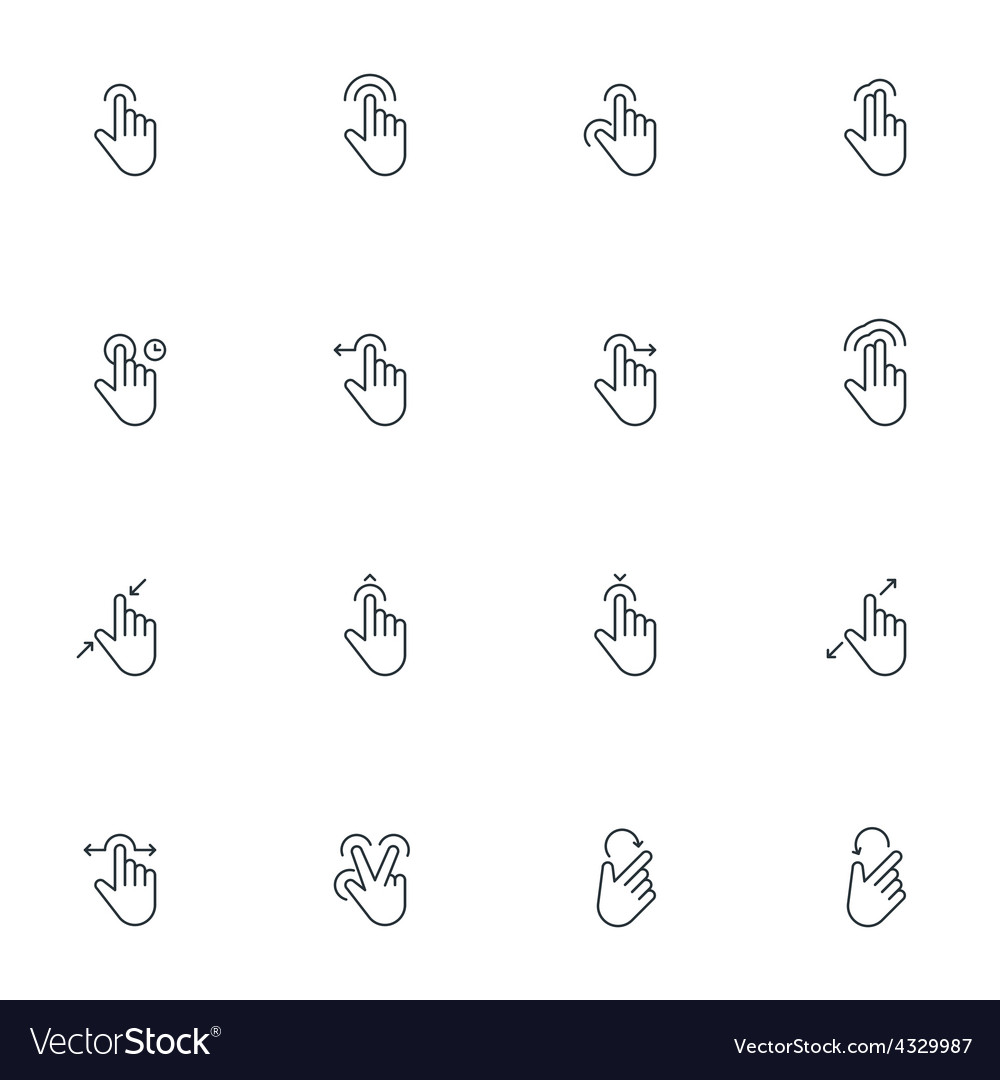 Set of thin line touch gestures icons