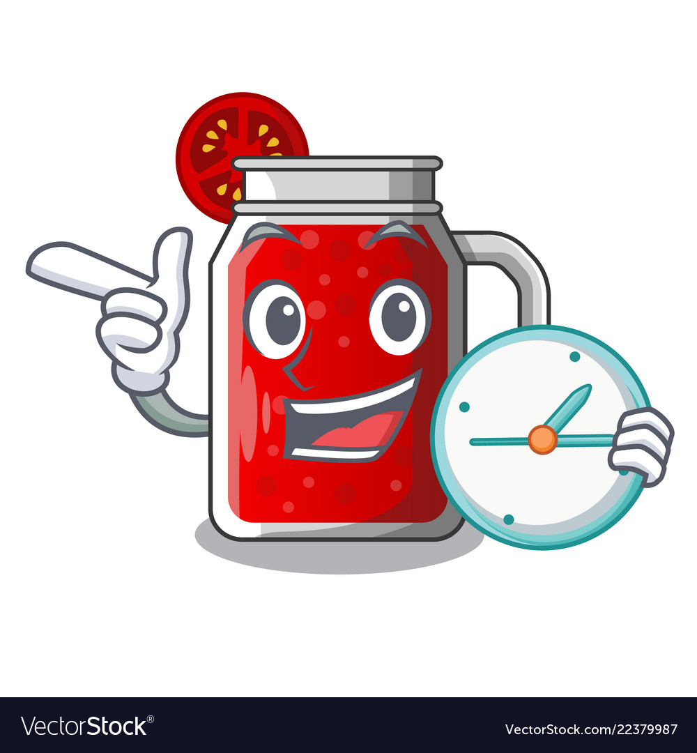 With clock sweet tomato juice in character glass