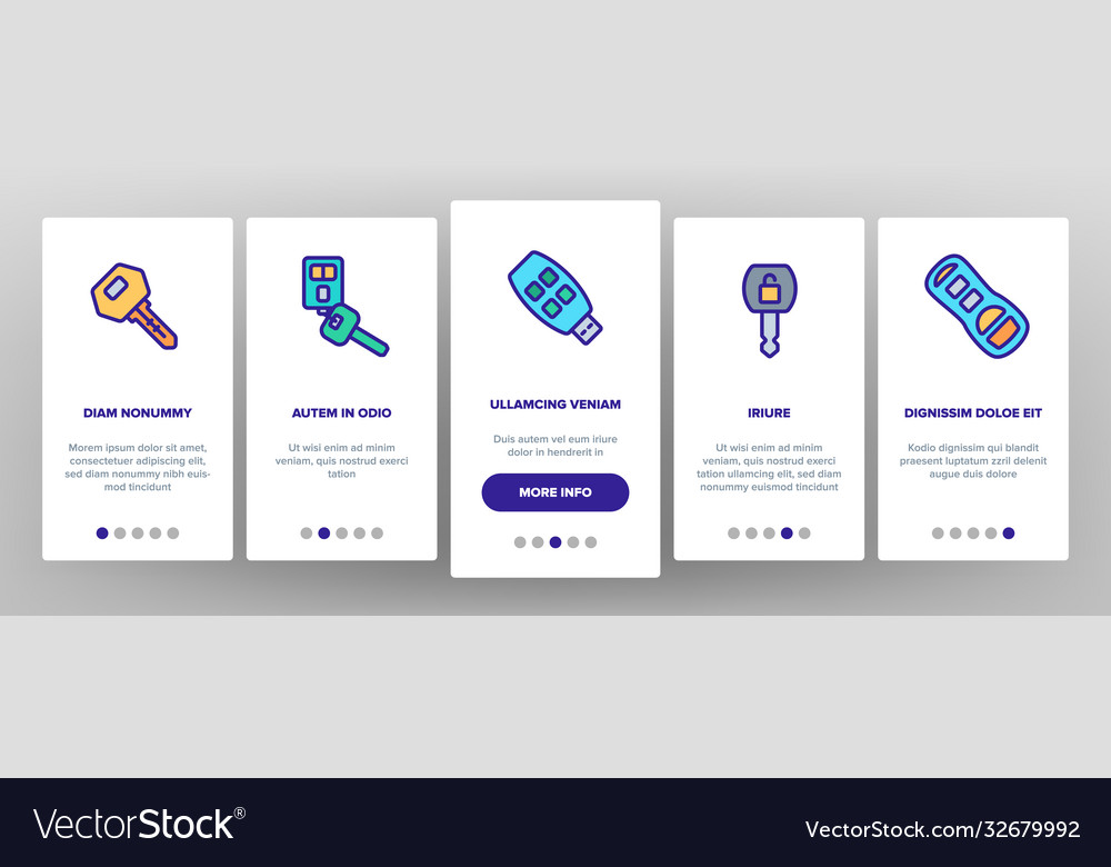 Car key equipment onboarding icons set