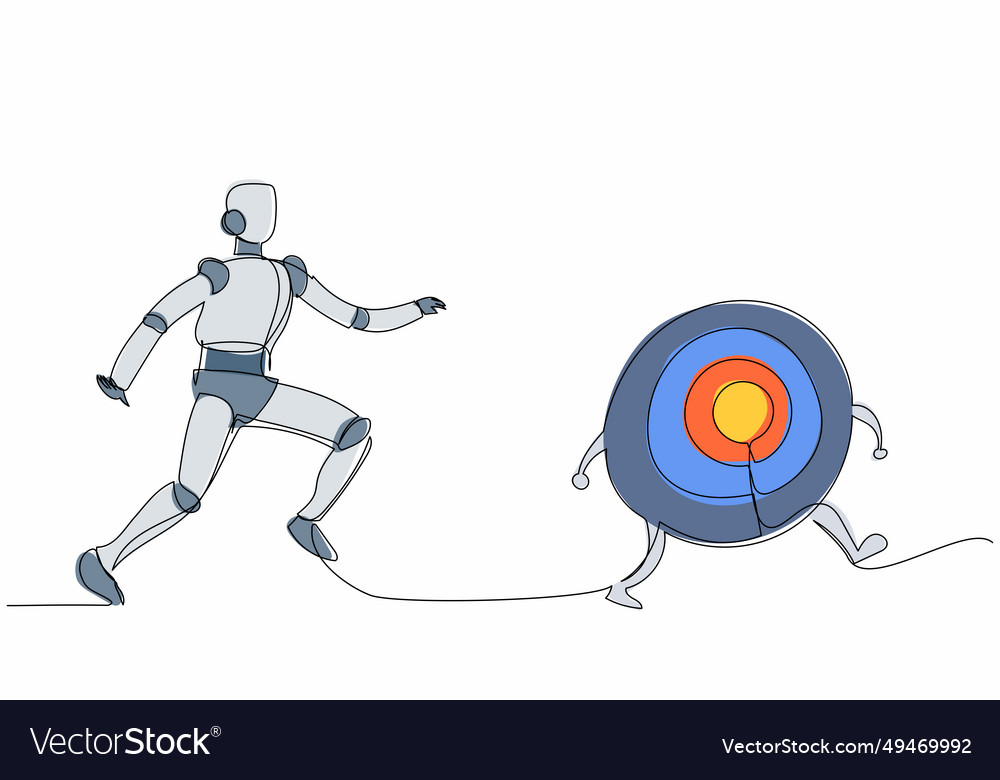 Continuous one line drawing robot chase dartboard