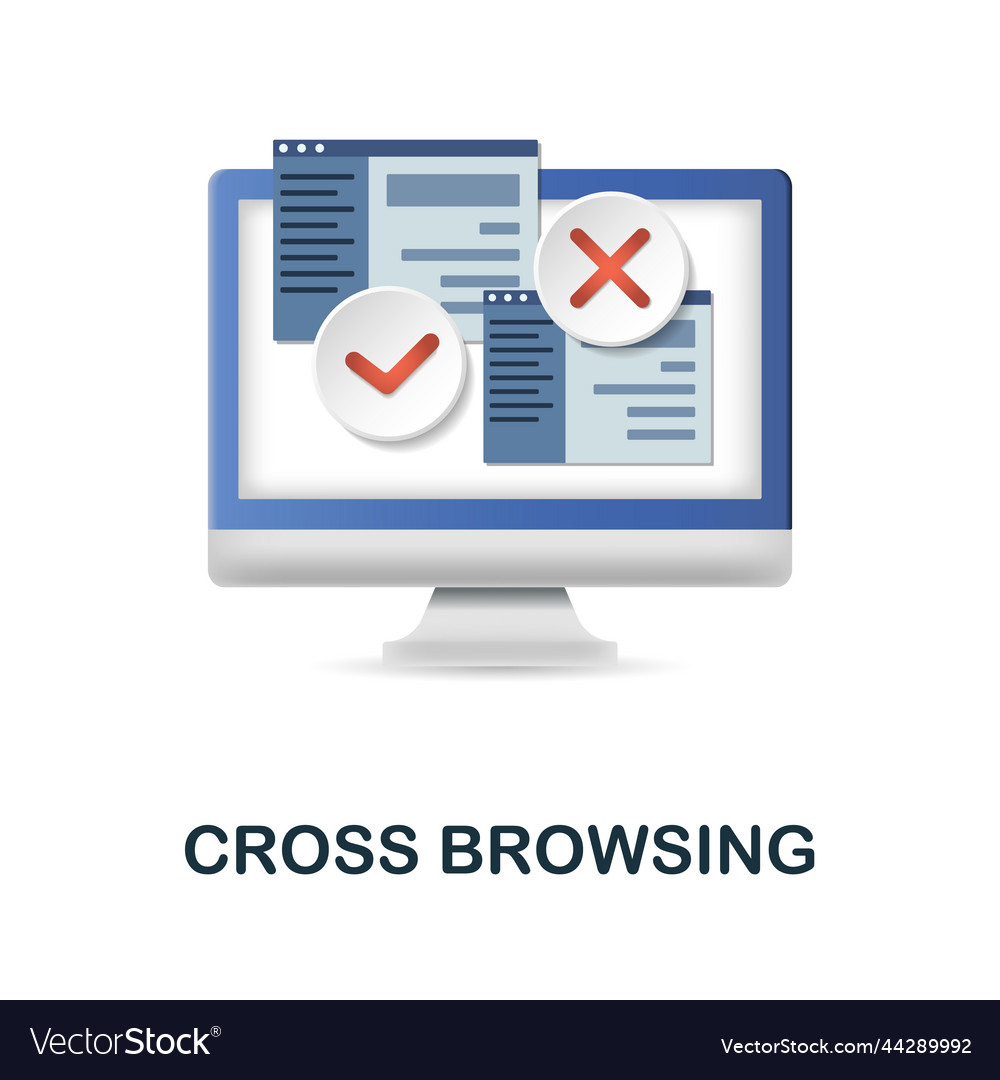 Cross browsing icon 3d from web development vector image Cross browsing icon 3d from web development