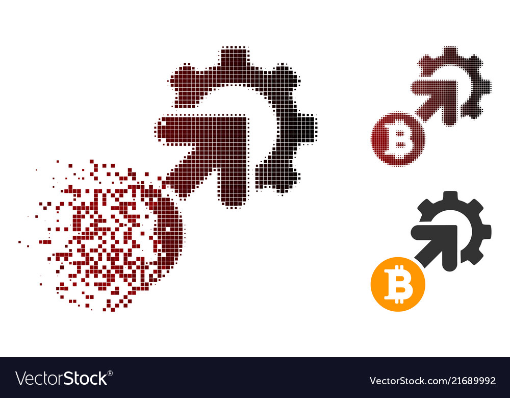 Damaged dot halftone bitcoin integration cog icon vector image Damaged dot halftone bitcoin integration cog icon