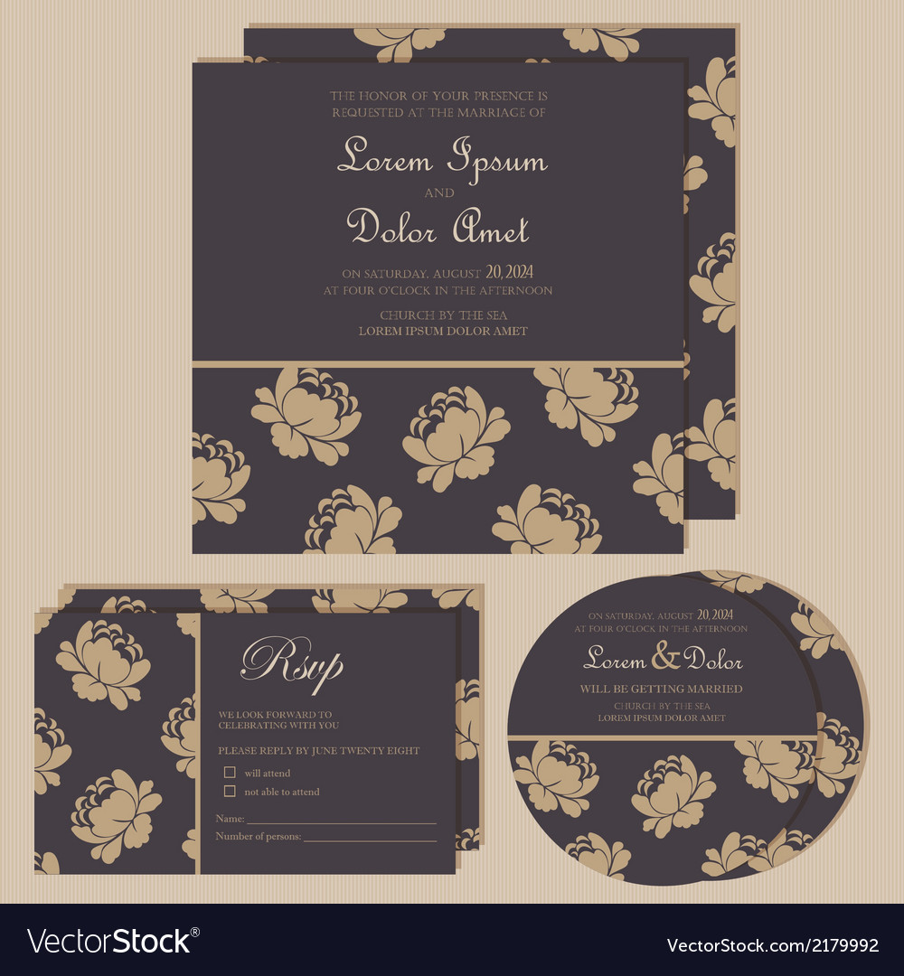 Dark wedding invitations with floral background Vector Image