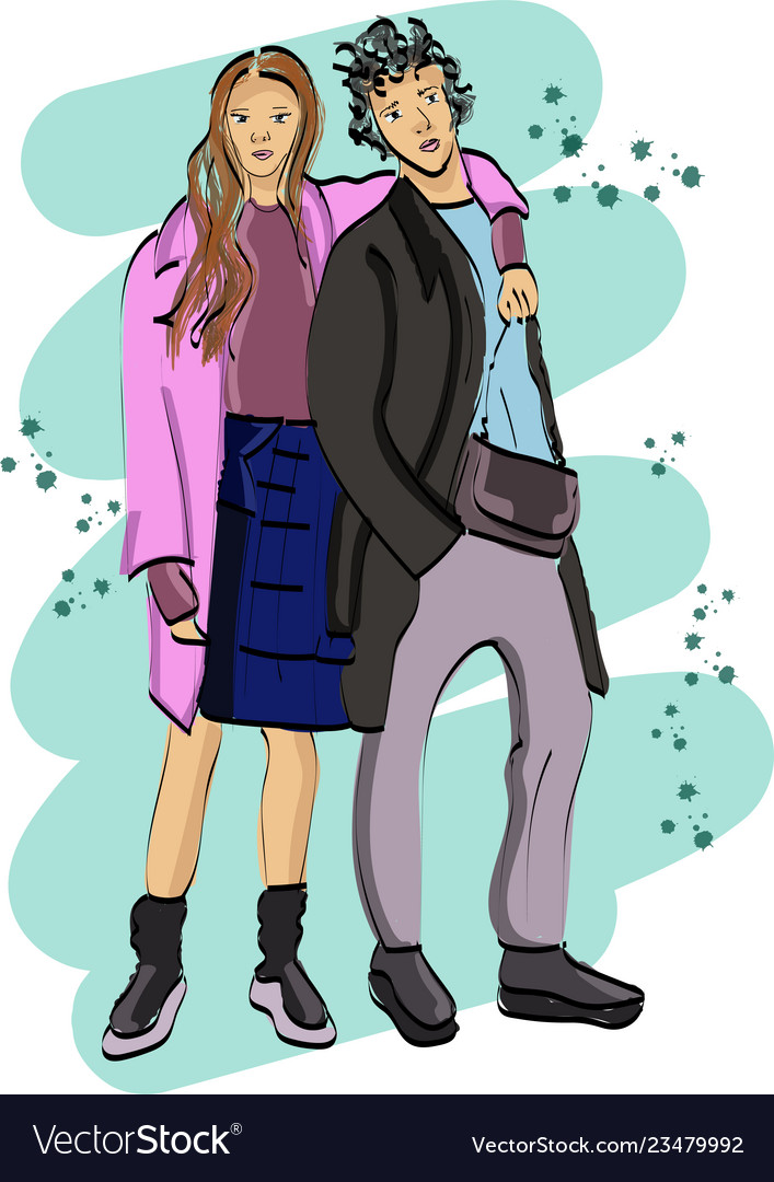 Fast fashion sketch with boy and girl Royalty Free Vector