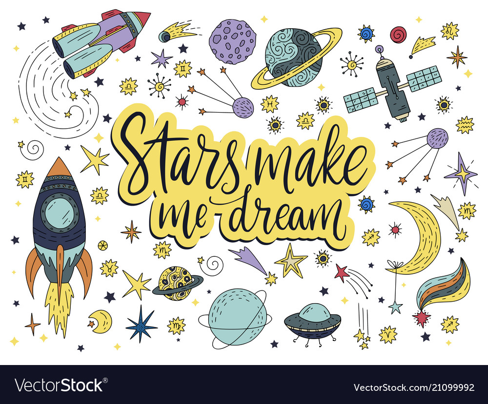 Handdrawn lettering quote with galaxy vector image Handdrawn lettering quote with galaxy