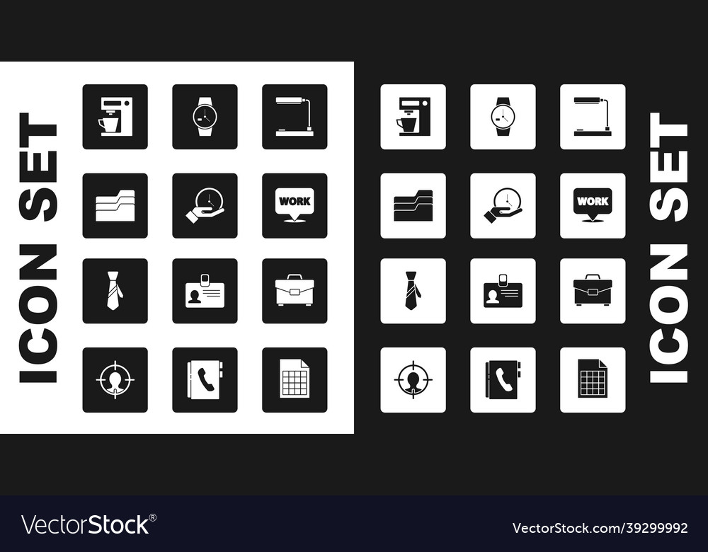Set table lamp clock document folder coffee Vector Image Set table lamp clock document folder coffee