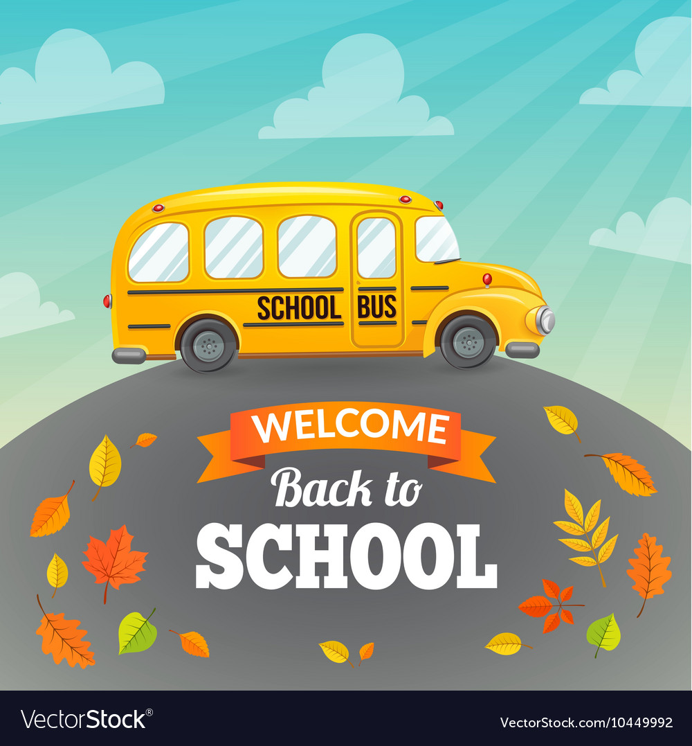 Welcome bus. Вектор осень автобус школа деревья.