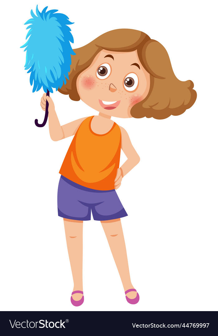 Cartoon character of kid cleaning