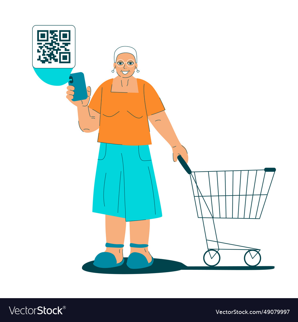 Cute grandma with shopping cart happy senior