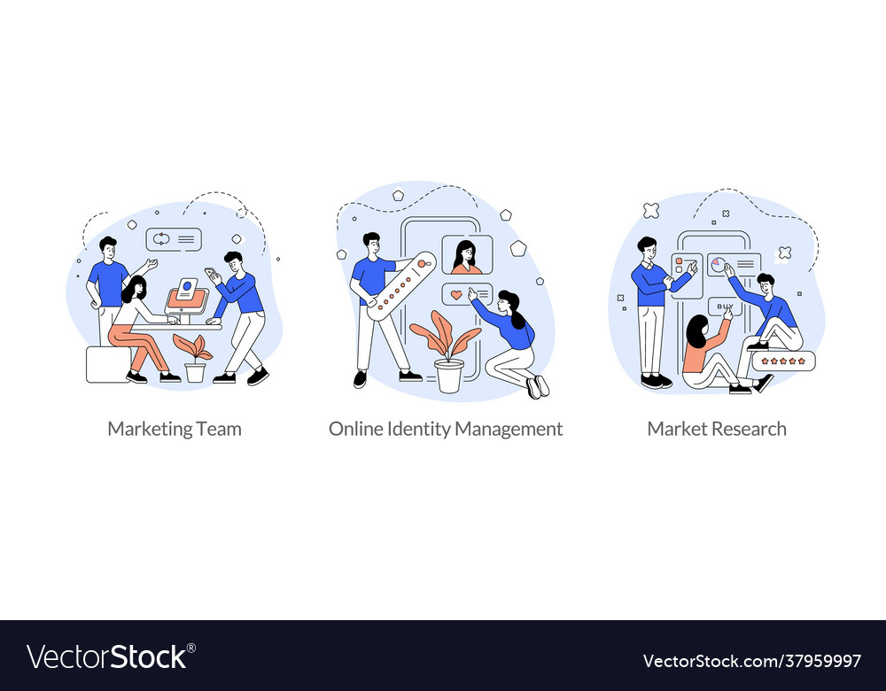 Marketing teamwork research flat linear Vector Image Marketing teamwork research flat linear