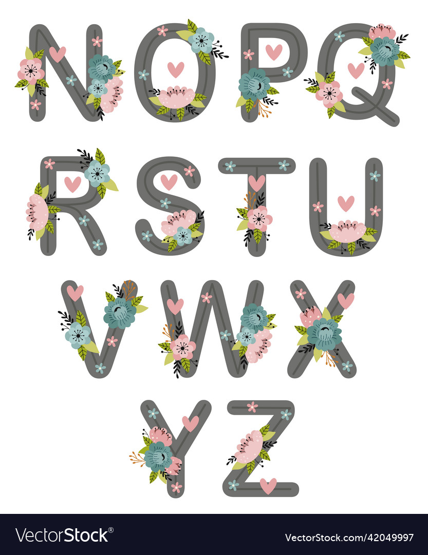 Set of isolated flower letters part2 vector image Set of isolated flower letters part2