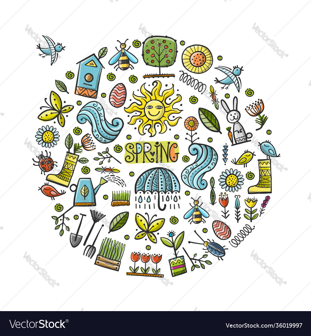 Spring time background gardening frame design vector image Spring time background gardening frame design