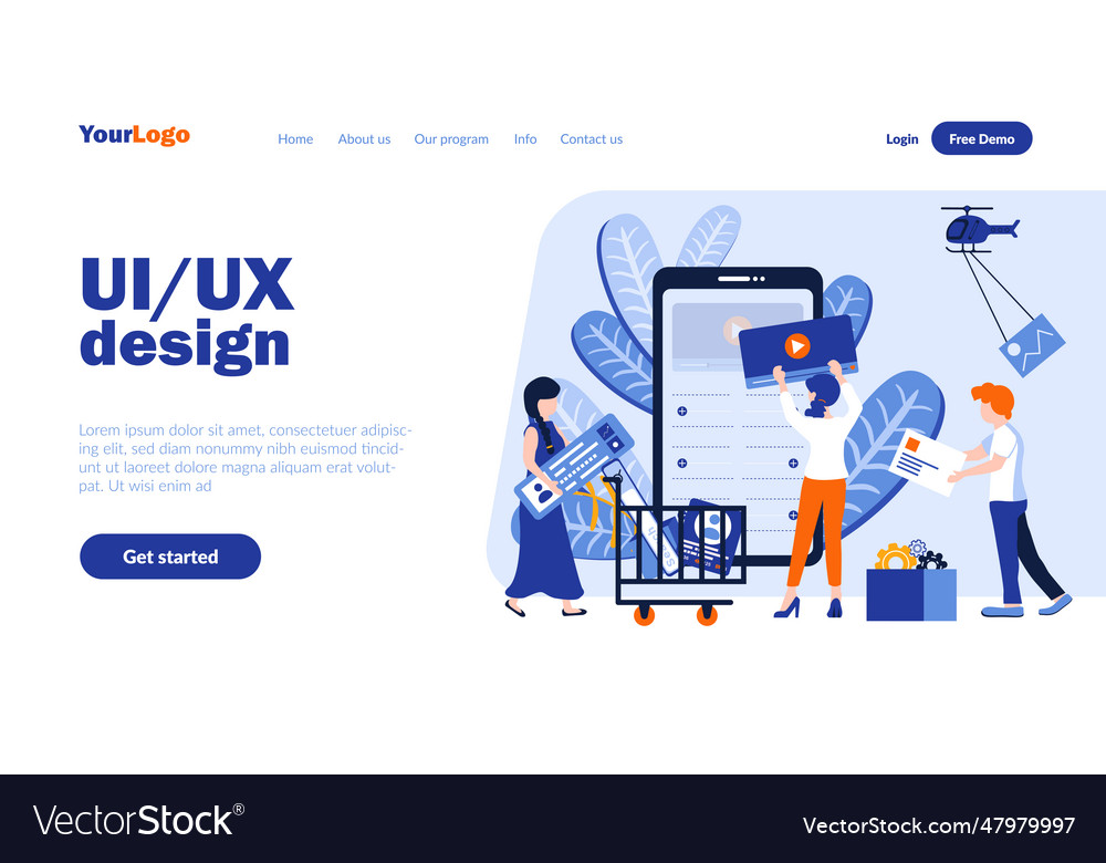 Ui and ux design landing page template with Vector Image
