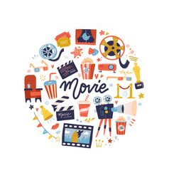Cartoon cinema elements movie theater popcorn Vector Image