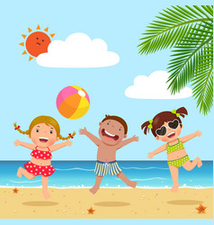 Group kids having fun on beach Royalty Free Vector Image