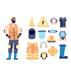 Worker with safety equipment man wearing helmet Vector Image