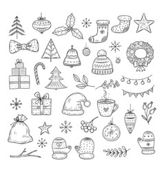 Sketch with christmas tree decorations different Vector Image