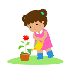 Cute cartoon girl watering plant Royalty Free Vector Image