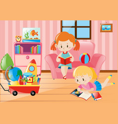 Happy children reading books in room Royalty Free Vector