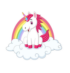 Cute little pony unicorn with wings on clouds Vector Image