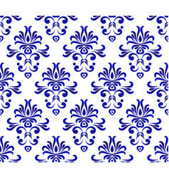 Blue and white damask pattern seamless Royalty Free Vector