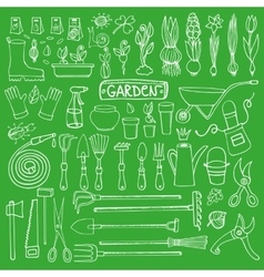 Spring garden doodle setColored toolsplants Vector Image