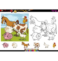 Cartoon numbers set color book with farm animals Vector Image