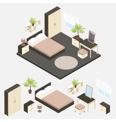 Set isometric bedroom interior Royalty Free Vector Image