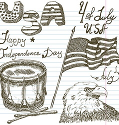 Hand drawn sketch american bald eagle drum and usa vector