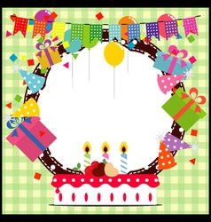 Birthday Frame with BalloonCake and Party Hat Vector Image