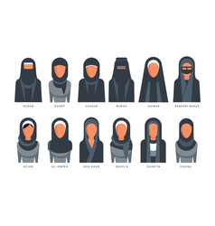 Collection of muslim traditional hijab type models